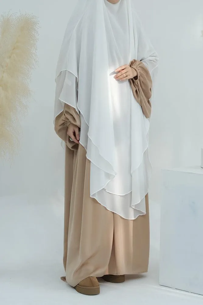 Extra Long Two-Layer Chiffon Khimar in White