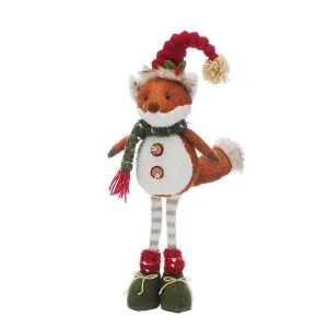 Festive 61cm Standing Fox with Red Velour Hat/Green Scarf