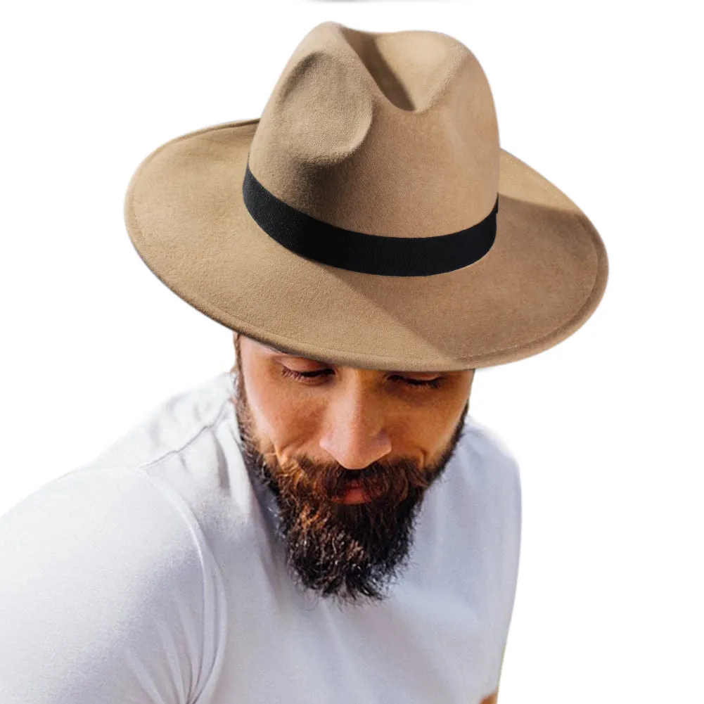 FURTALK Fedora Hats for Men Women 100% Australian Wool Felt Wide Brim Hat Ribbon Crushable Packable