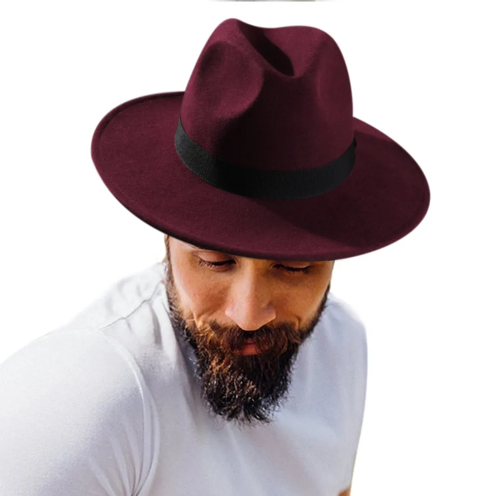 FURTALK Fedora Hats for Men Women 100% Australian Wool Felt Wide Brim Hat Ribbon Crushable Packable