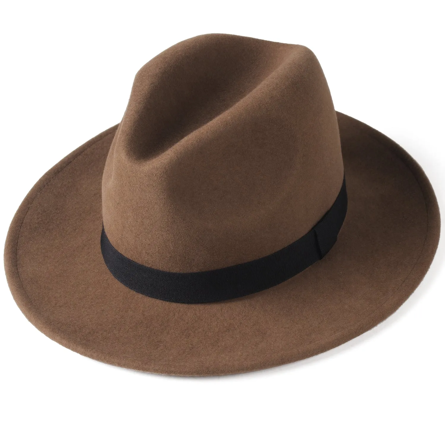 FURTALK Fedora Hats for Men Women 100% Australian Wool Felt Wide Brim Hat Ribbon Crushable Packable