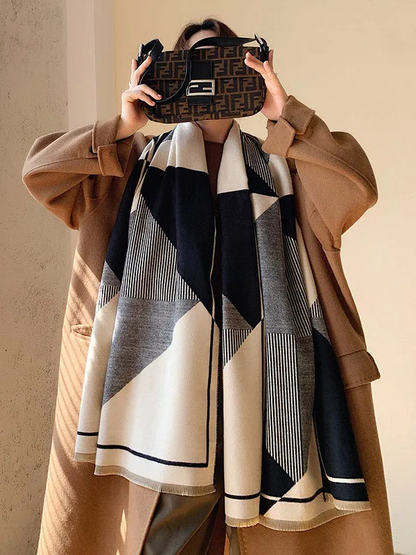 Geometric Striped Warm Shawl