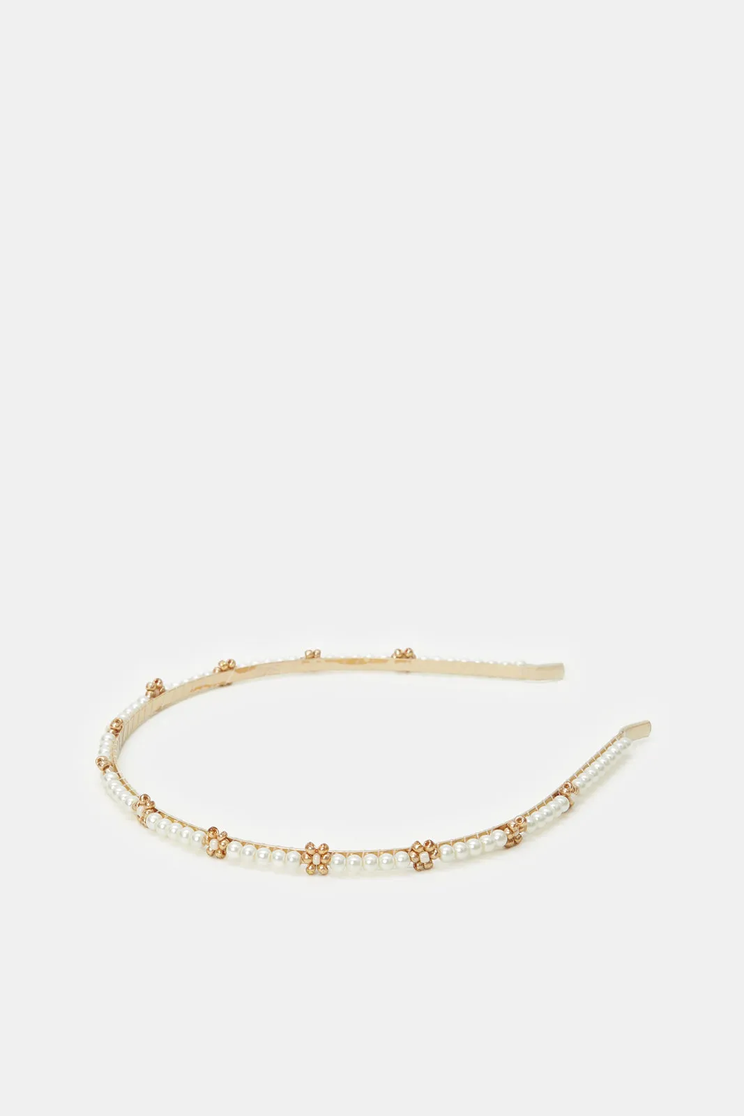 Girls Gold Embellished Pearls Hairband Se t(Pack of 2)