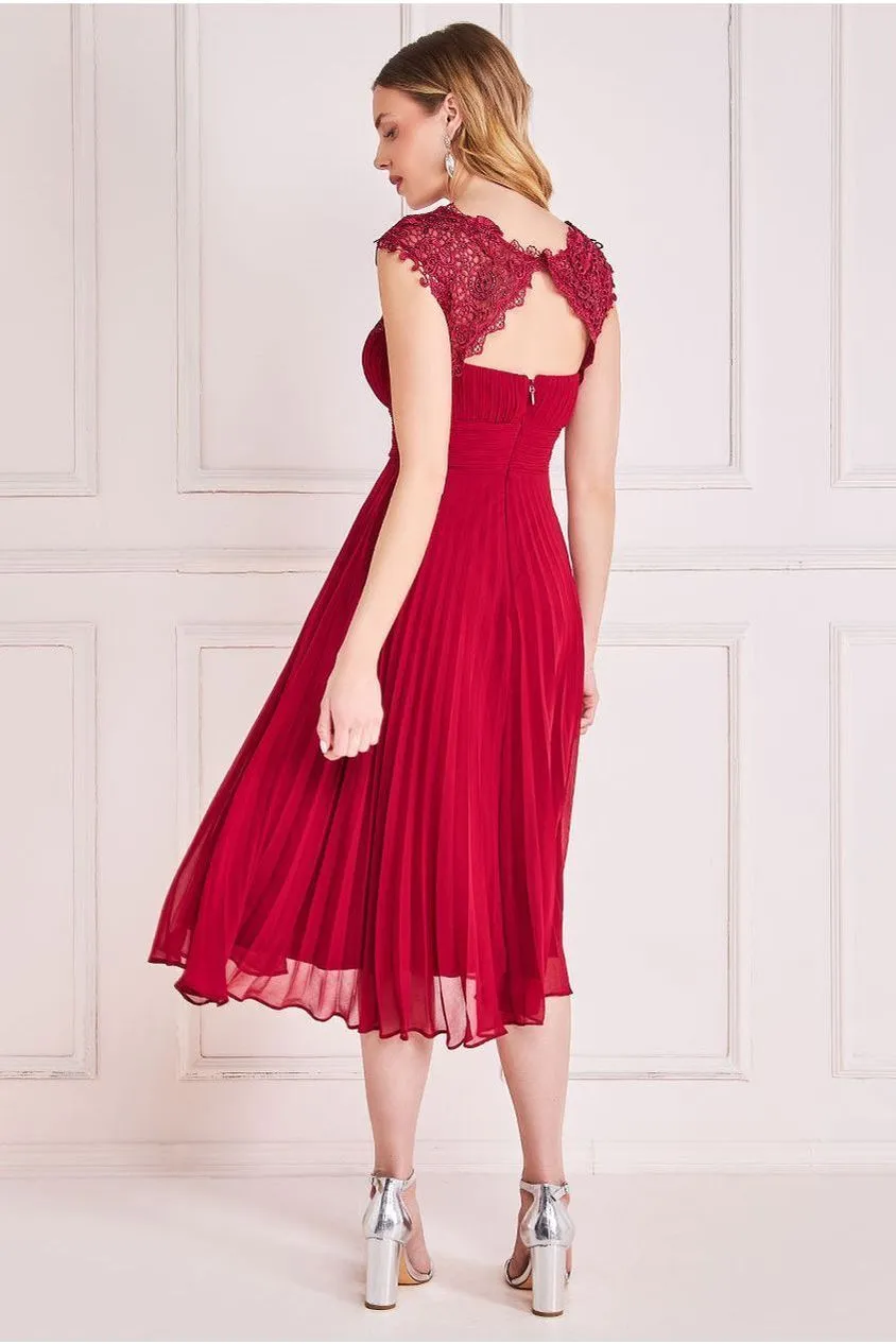 Goddiva Crochet & Pleated Top Midi - Burgundy