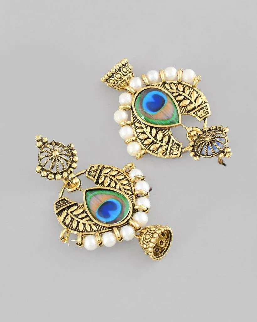 Gold Plated Peacock Contemporay Jhumka Earring - Voj