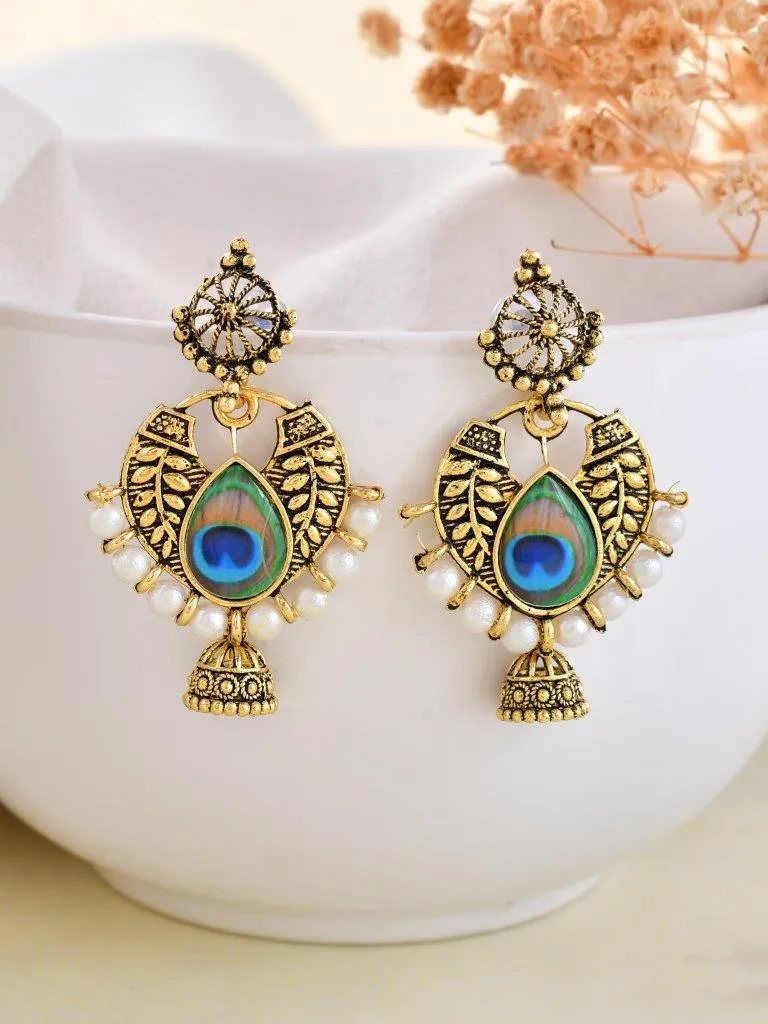 Gold Plated Peacock Contemporay Jhumka Earring - Voj