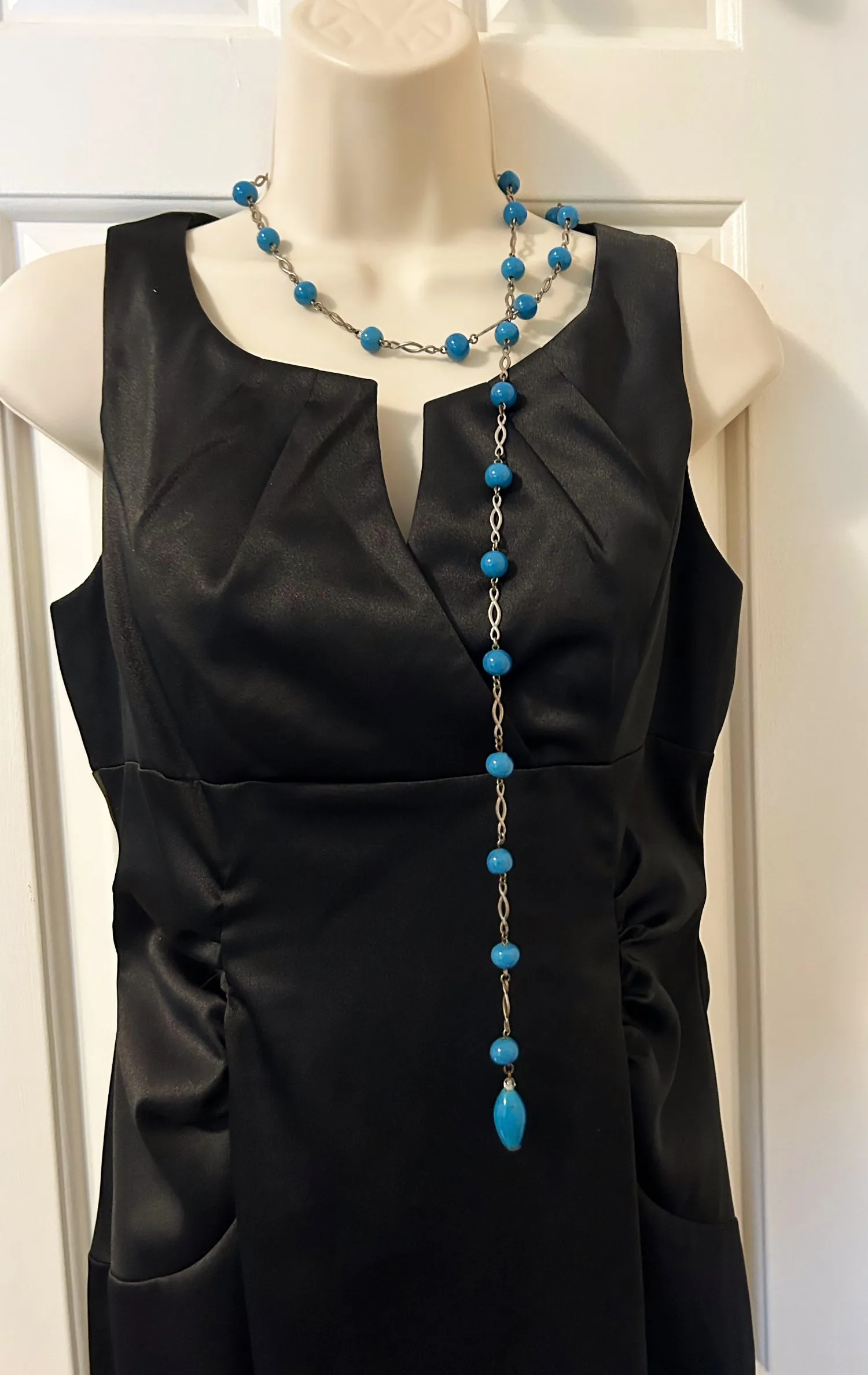 Gorgeous Rich Turquoise Colored Beads Antique Lariat Necklace