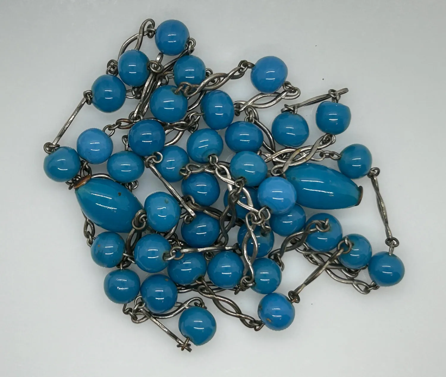 Gorgeous Rich Turquoise Colored Beads Antique Lariat Necklace