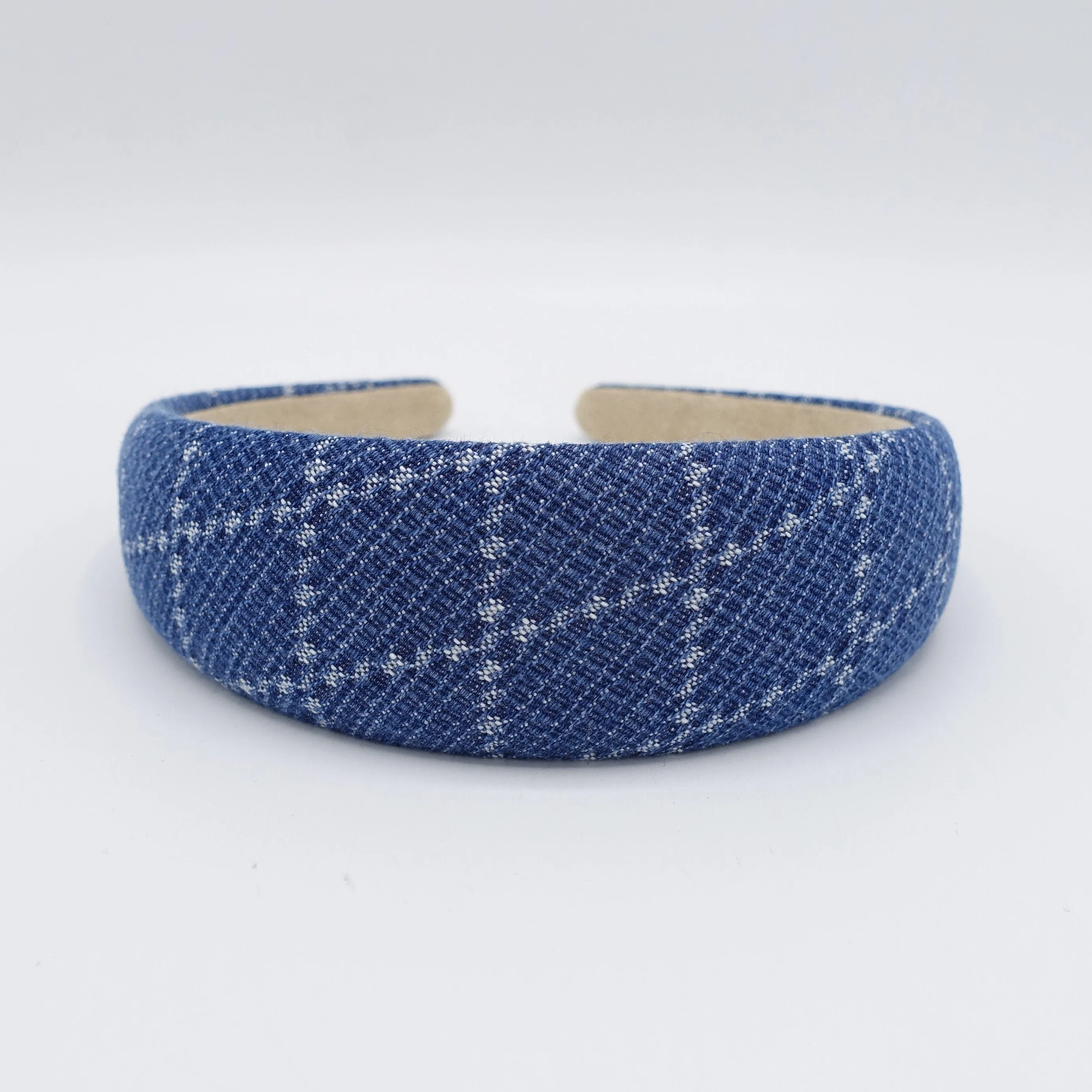 grid denim padded headband casual cotton hairband for women