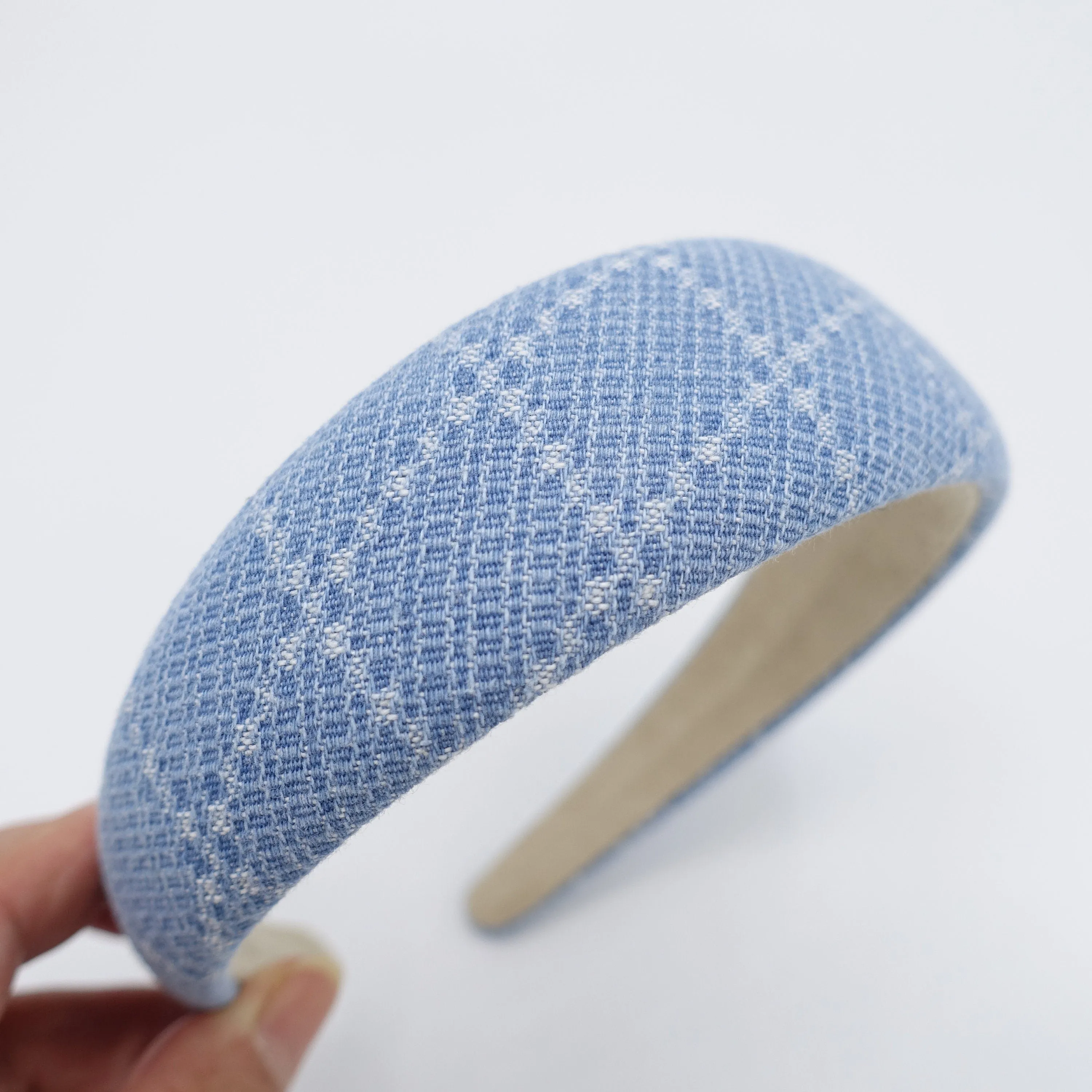 grid denim padded headband casual cotton hairband for women