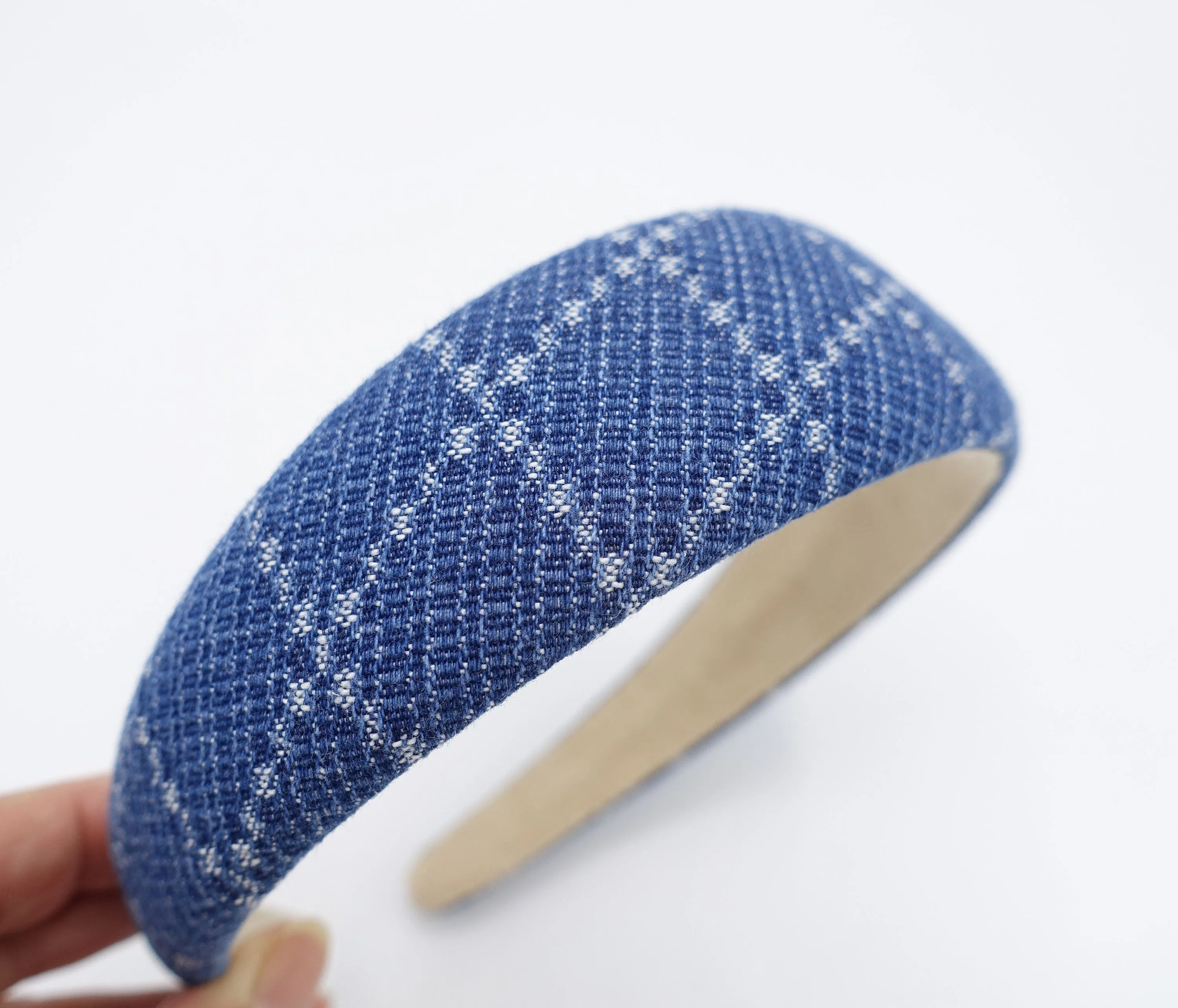 grid denim padded headband casual cotton hairband for women