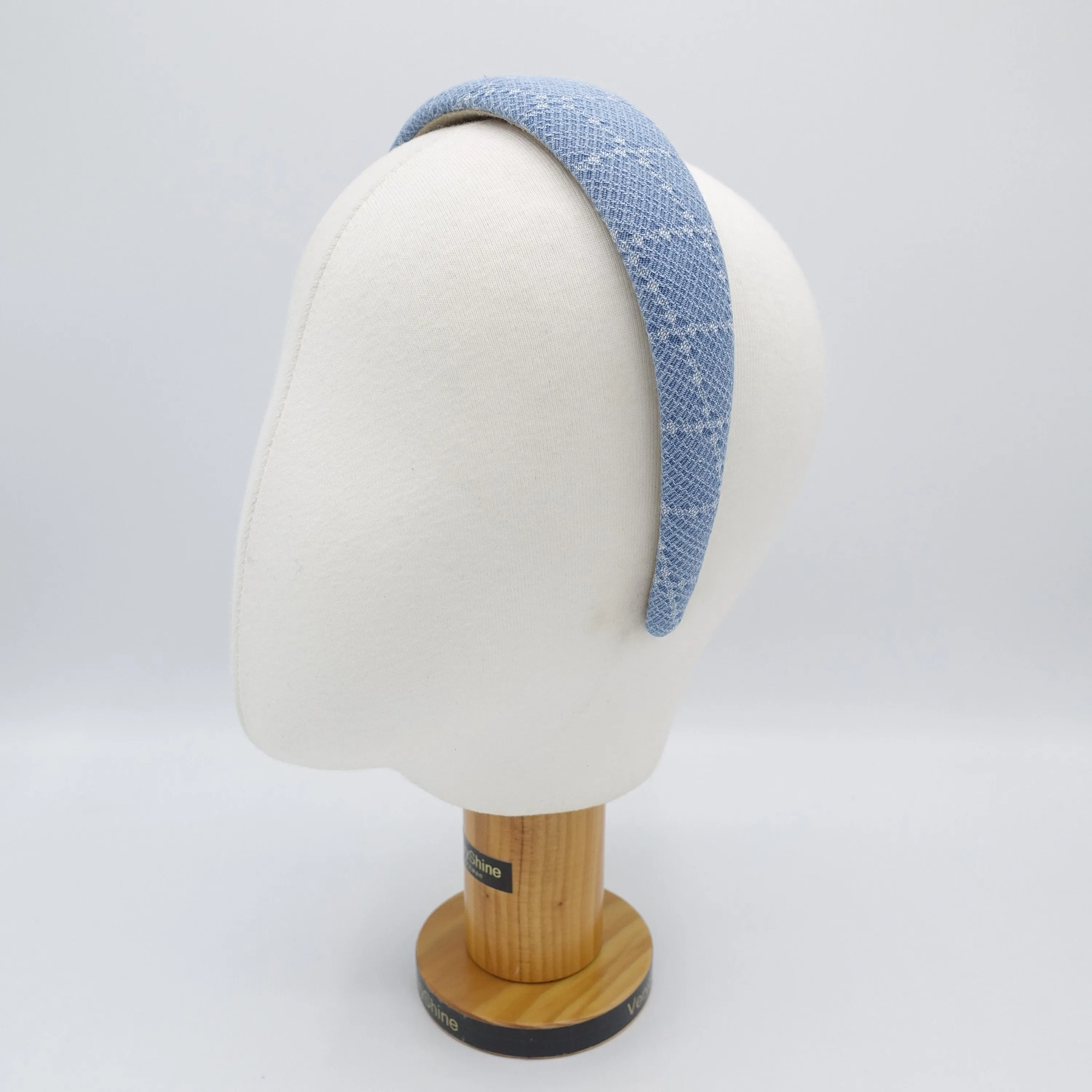 grid denim padded headband casual cotton hairband for women