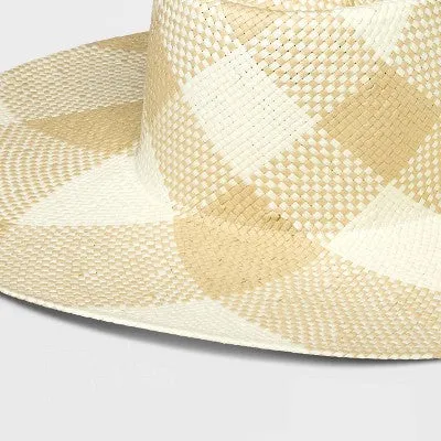 Hand Weave Plaid Floppy Boater Hat - A New Day Off-White S/M