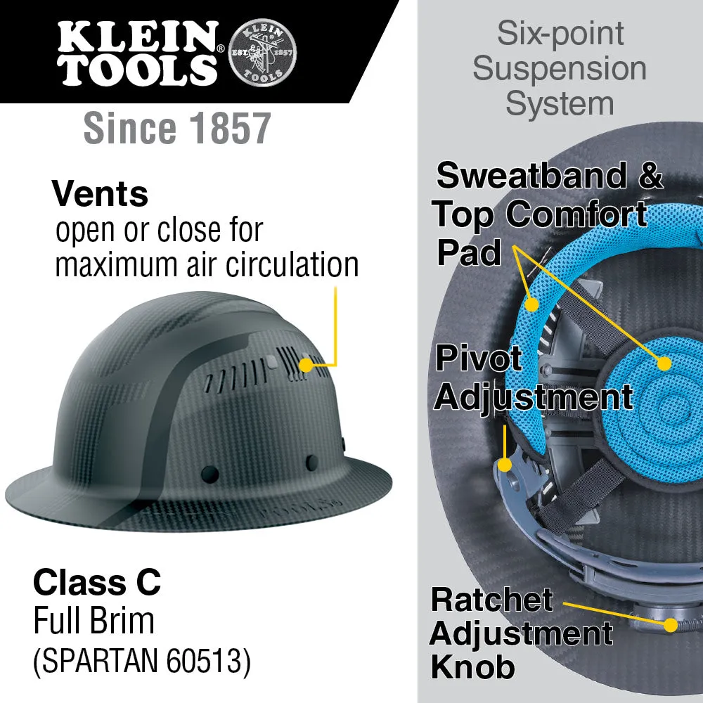 Klein 60513 Klein Carbon Fiber Full Brim Hard Hat, Spartan