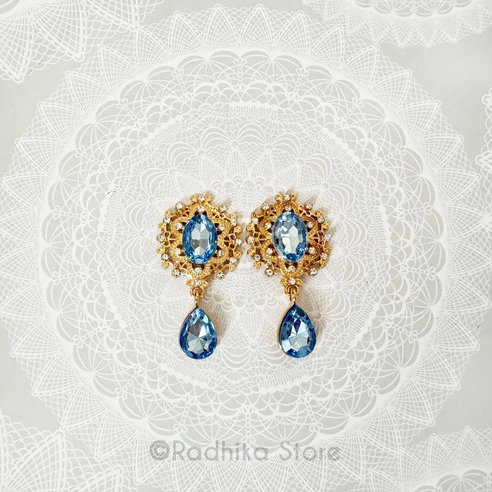 Krishna Blue Teardrop Flat back Deity Earrings