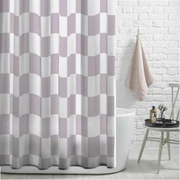 Lavender Check Print Shower Curtain