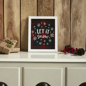 Let It Snow Plaid Wall Hanging Sign 11x9