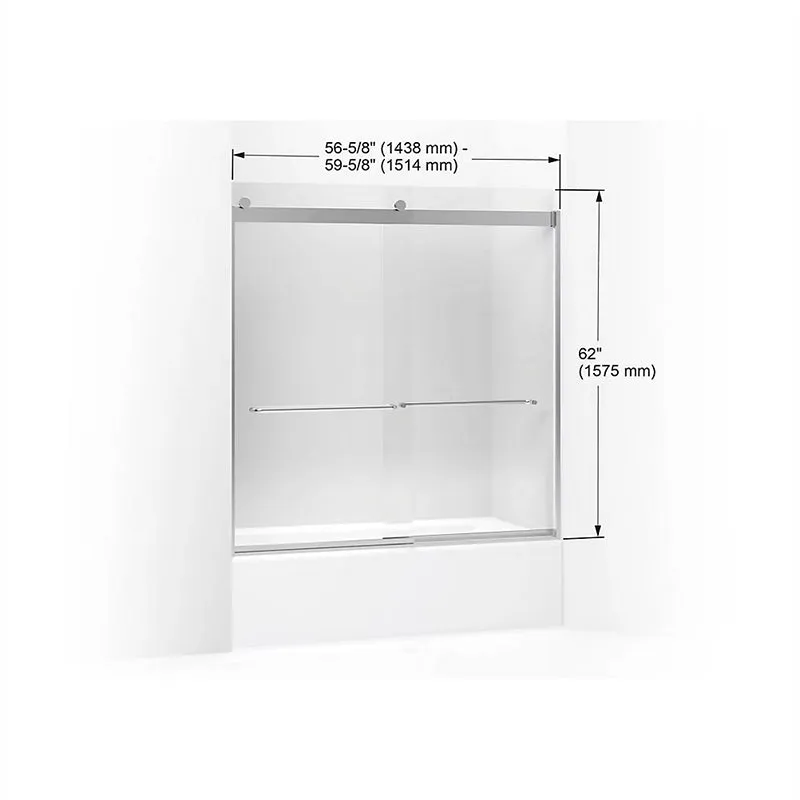 Levity 62" Clear Glass Sliding Bath Door in Bright Silver