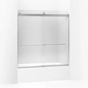 Levity 62" Clear Glass Sliding Bath Door in Bright Silver