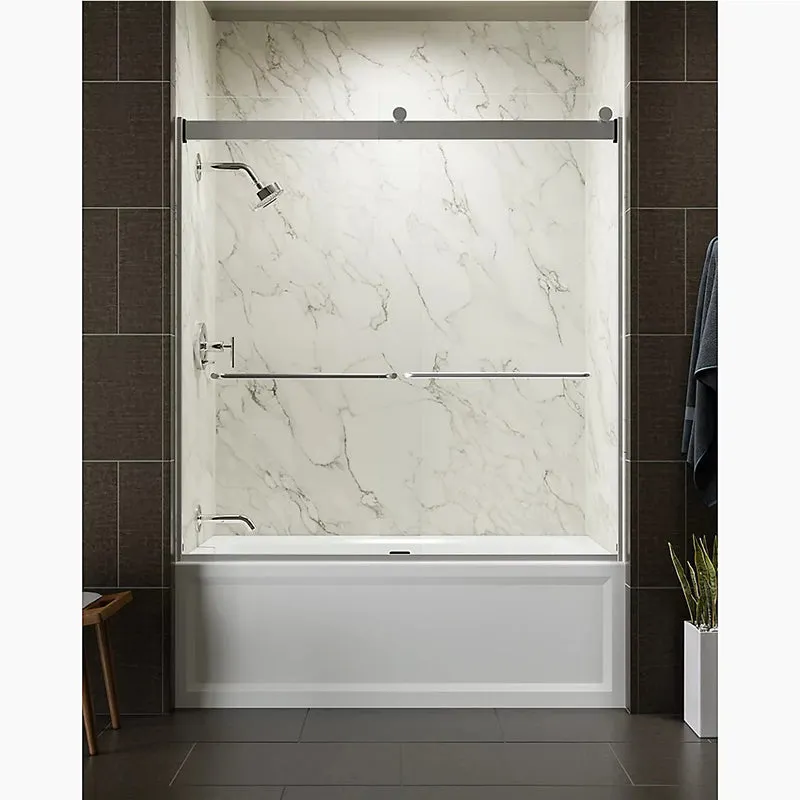 Levity 62" Clear Glass Sliding Bath Door in Bright Silver