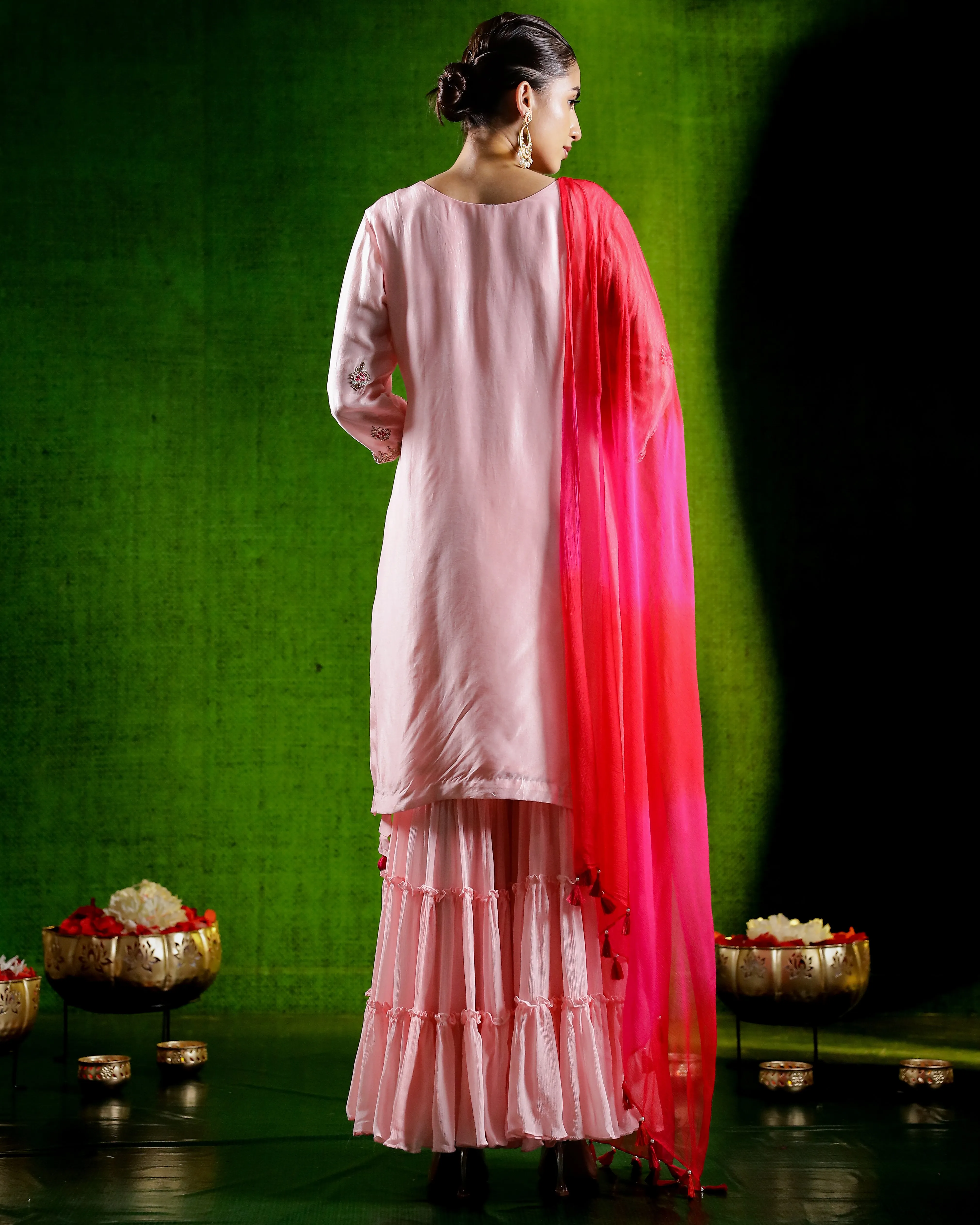 Light Pink Embellished Tissue Silk Sharara Set