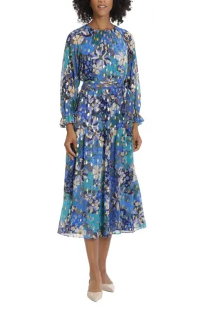 Maggy London Floral Long Sleeve Chiffon Dress