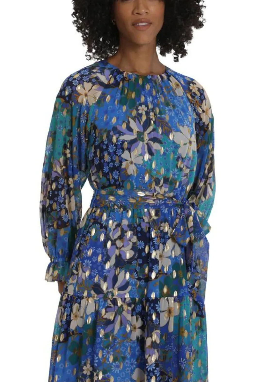 Maggy London Floral Long Sleeve Chiffon Dress