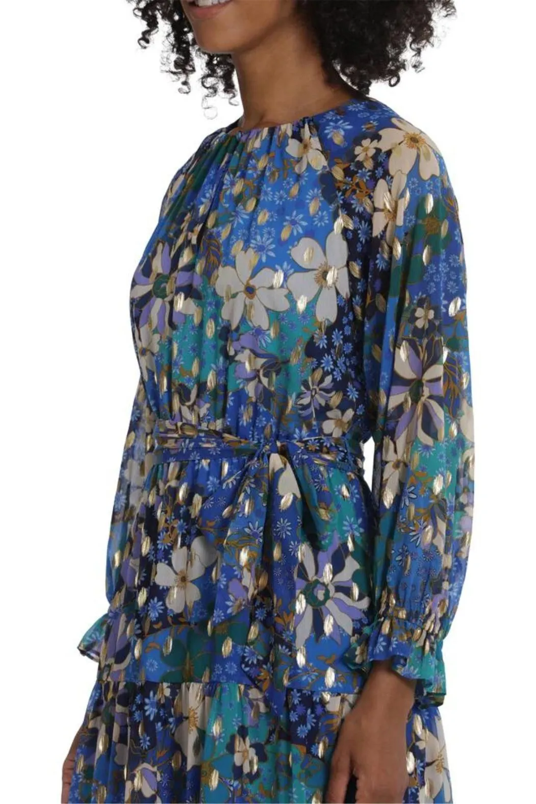 Maggy London Floral Long Sleeve Chiffon Dress