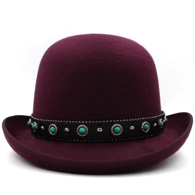 Men Women Wool Blend Oval Top Bowler Hats Woolen Fedora Caps Trilby Classical Derby Sunhat Adjustable UK M-L US 7 1/8-7 3/8