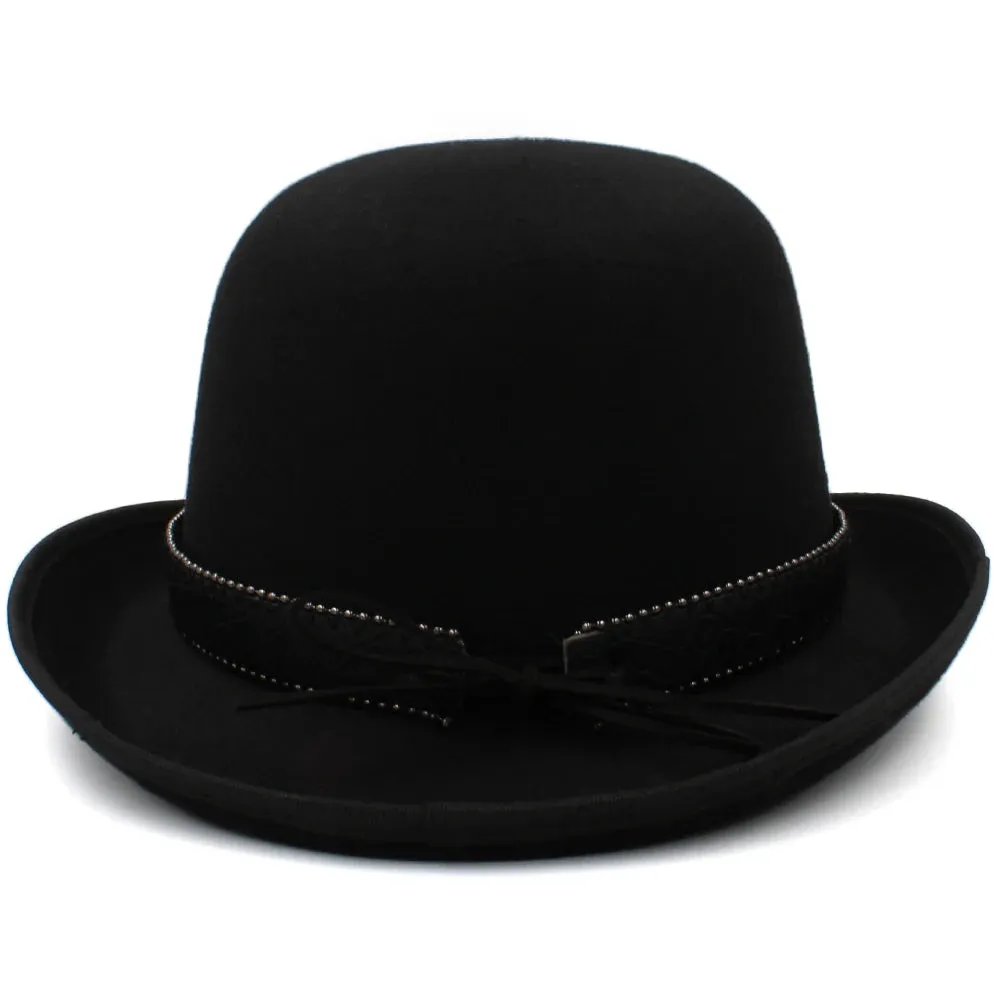 Men Women Wool Blend Oval Top Bowler Hats Woolen Fedora Caps Trilby Classical Derby Sunhat Adjustable UK M-L US 7 1/8-7 3/8