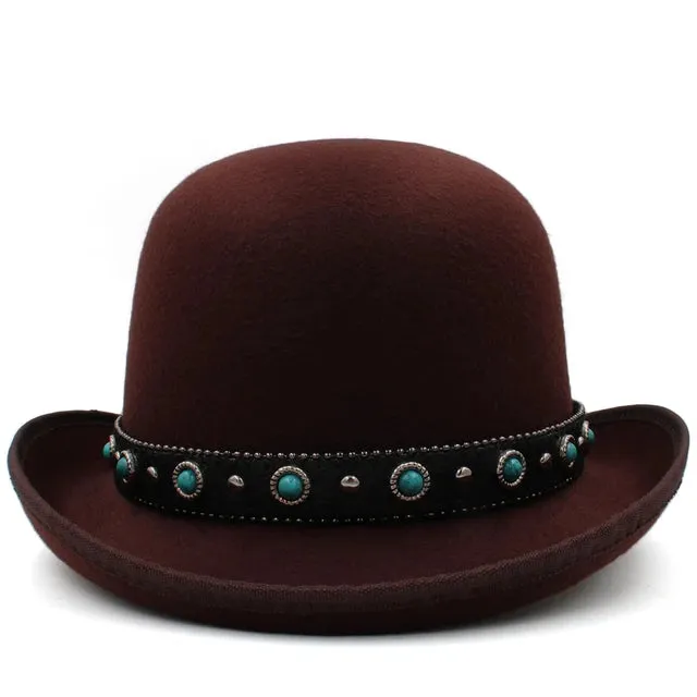 Men Women Wool Blend Oval Top Bowler Hats Woolen Fedora Caps Trilby Classical Derby Sunhat Adjustable UK M-L US 7 1/8-7 3/8