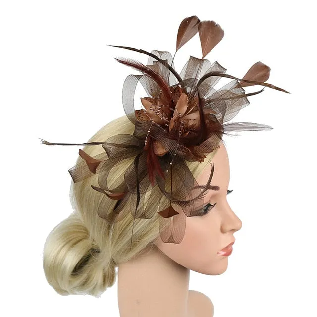 Mesh and Feather Hat White Red Black Pink Wedding  Fascinator Bridal Hair Accessories