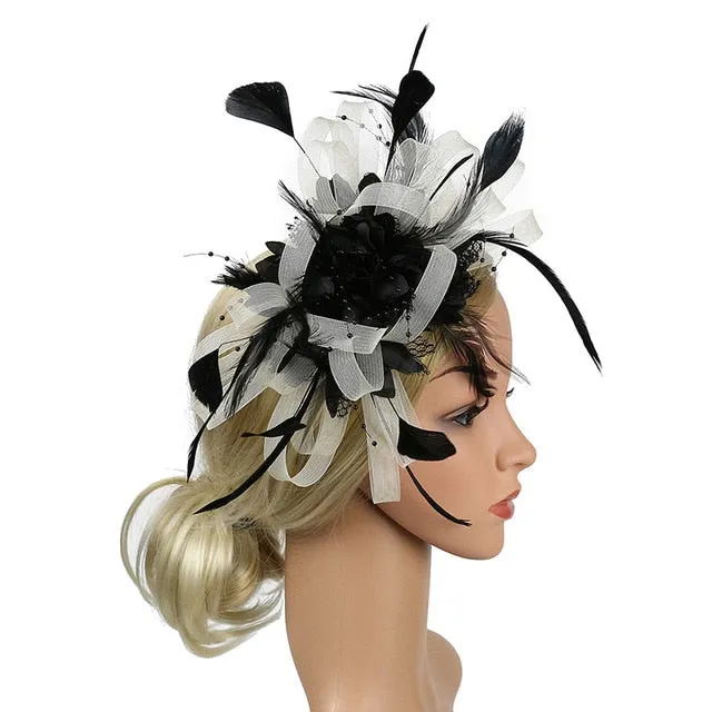 Mesh and Feather Hat White Red Black Pink Wedding  Fascinator Bridal Hair Accessories