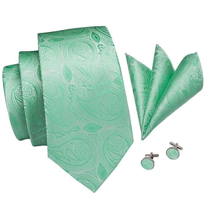 Mint Green Paisley Necktie Set-LBW431