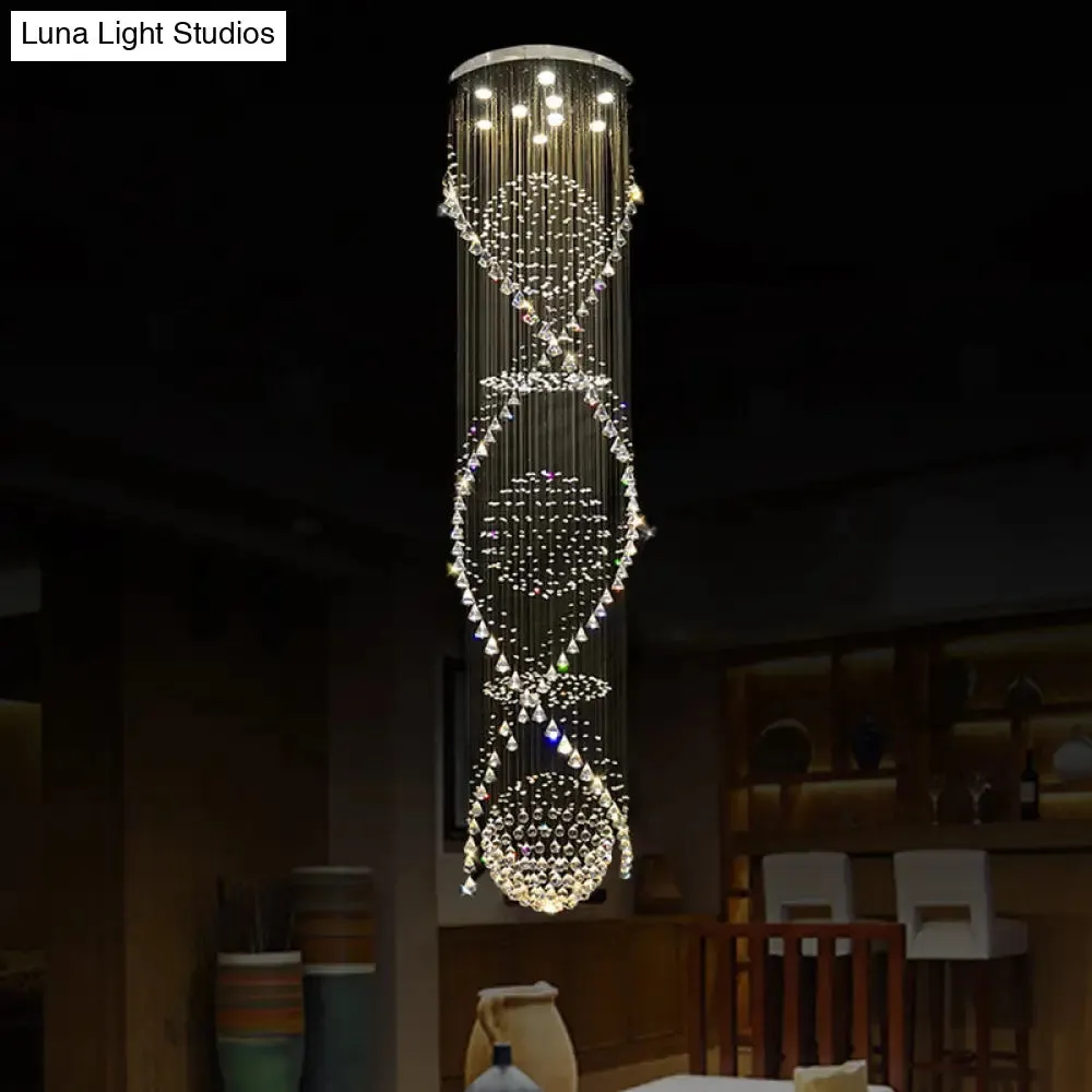 Modern Crystal LED Pendant Light with Twirling Waterfall Design and 9 Bulbs for Living Room