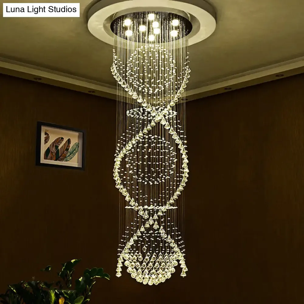 Modern Crystal LED Pendant Light with Twirling Waterfall Design and 9 Bulbs for Living Room