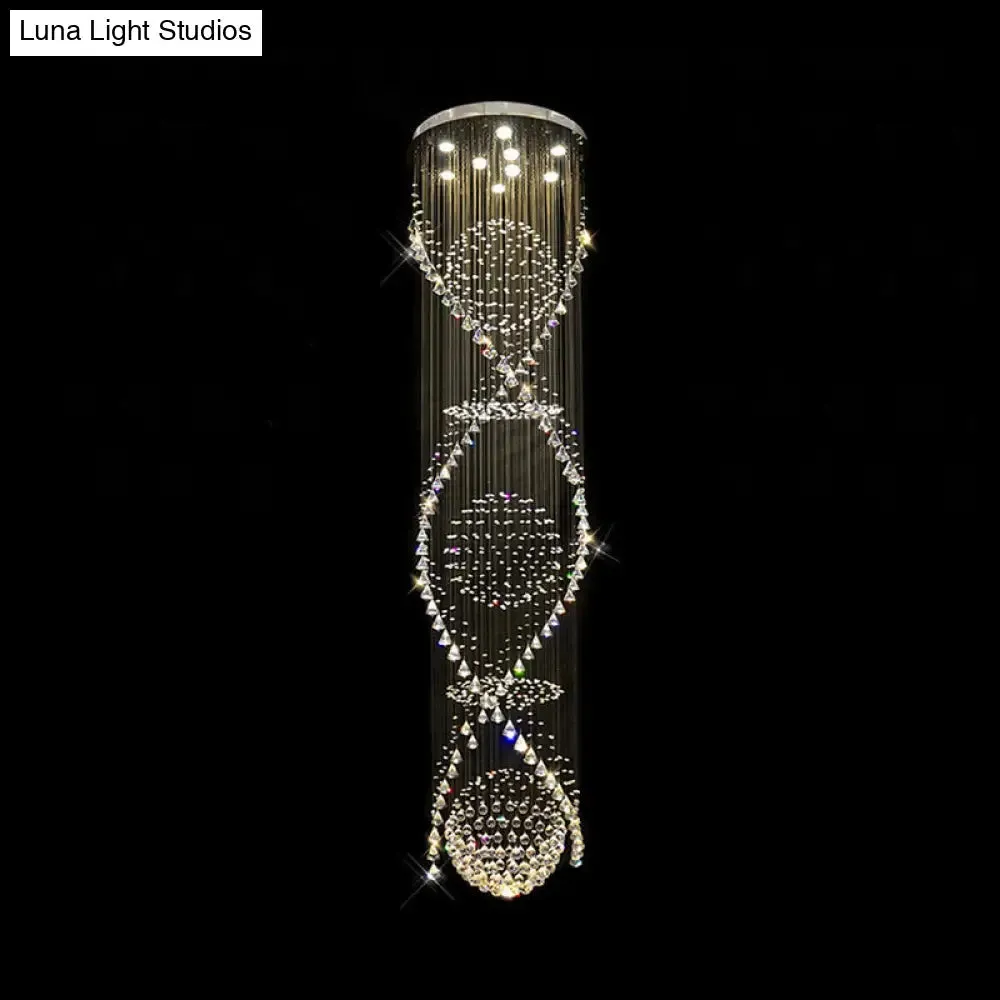 Modern Crystal LED Pendant Light with Twirling Waterfall Design and 9 Bulbs for Living Room