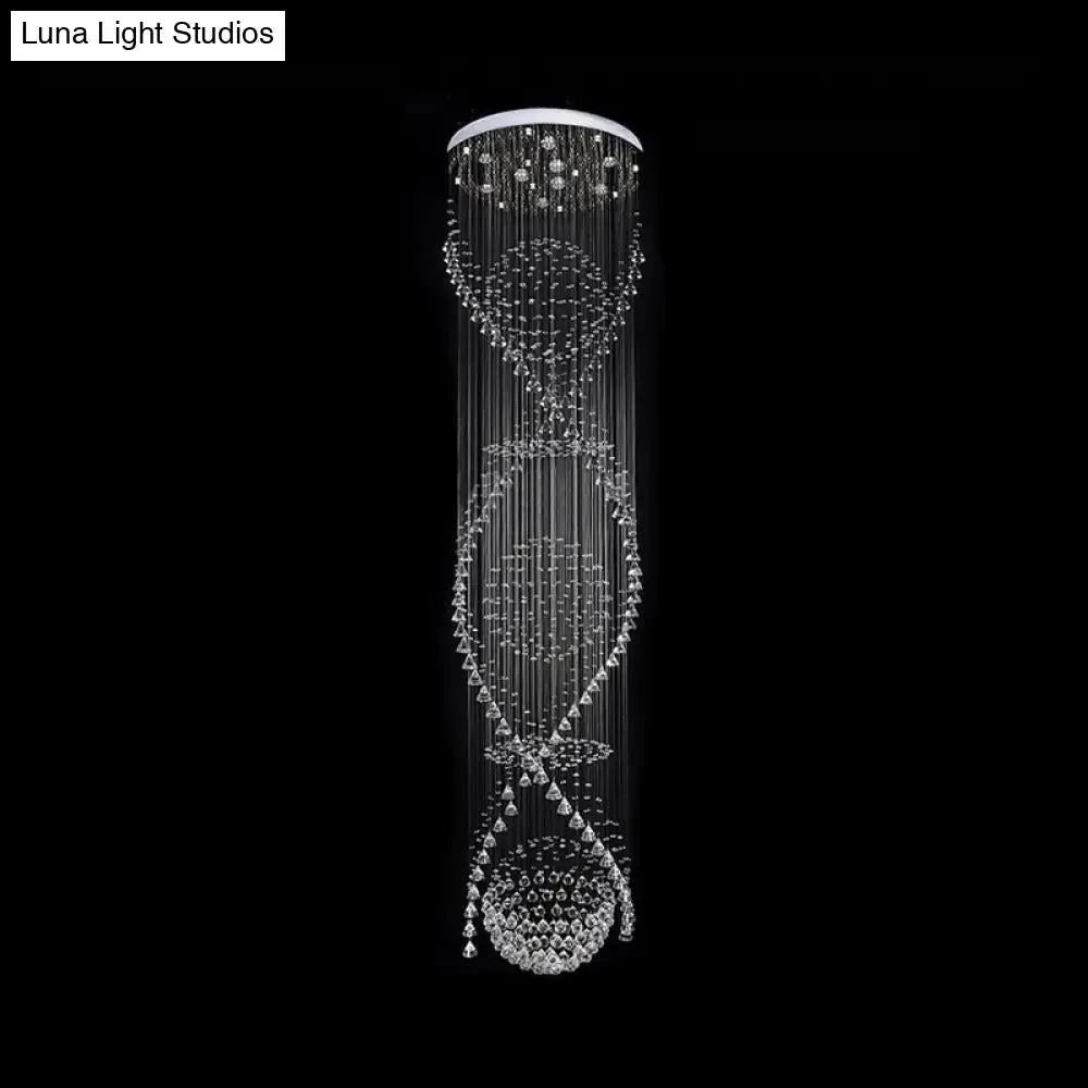 Modern Crystal LED Pendant Light with Twirling Waterfall Design and 9 Bulbs for Living Room