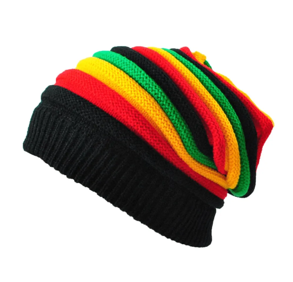 Multi-colour Striped Rasta Slouchy Beanie Hat