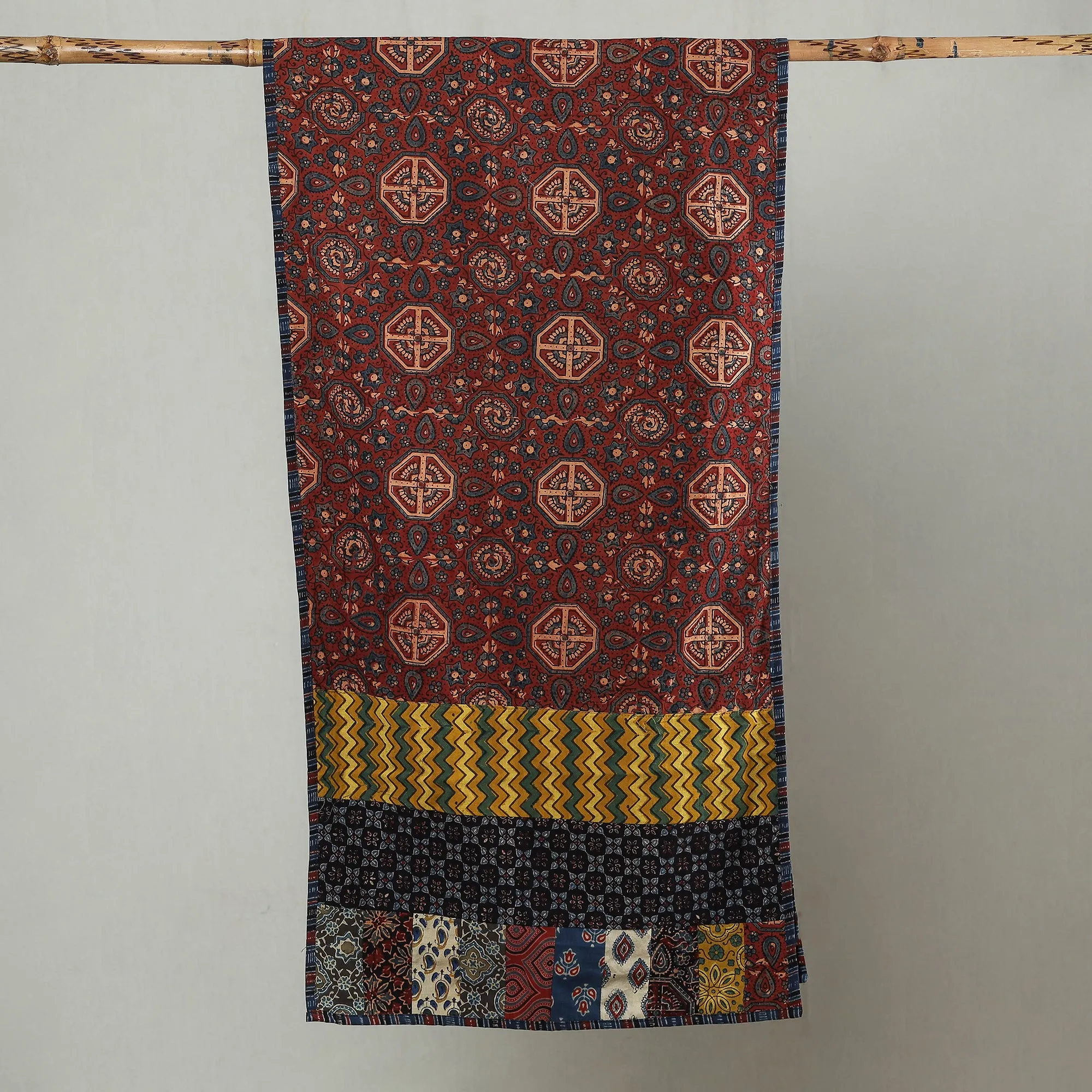 Multicolor - Patchwork Cotton Stole in Ajrakh Block Prints 07