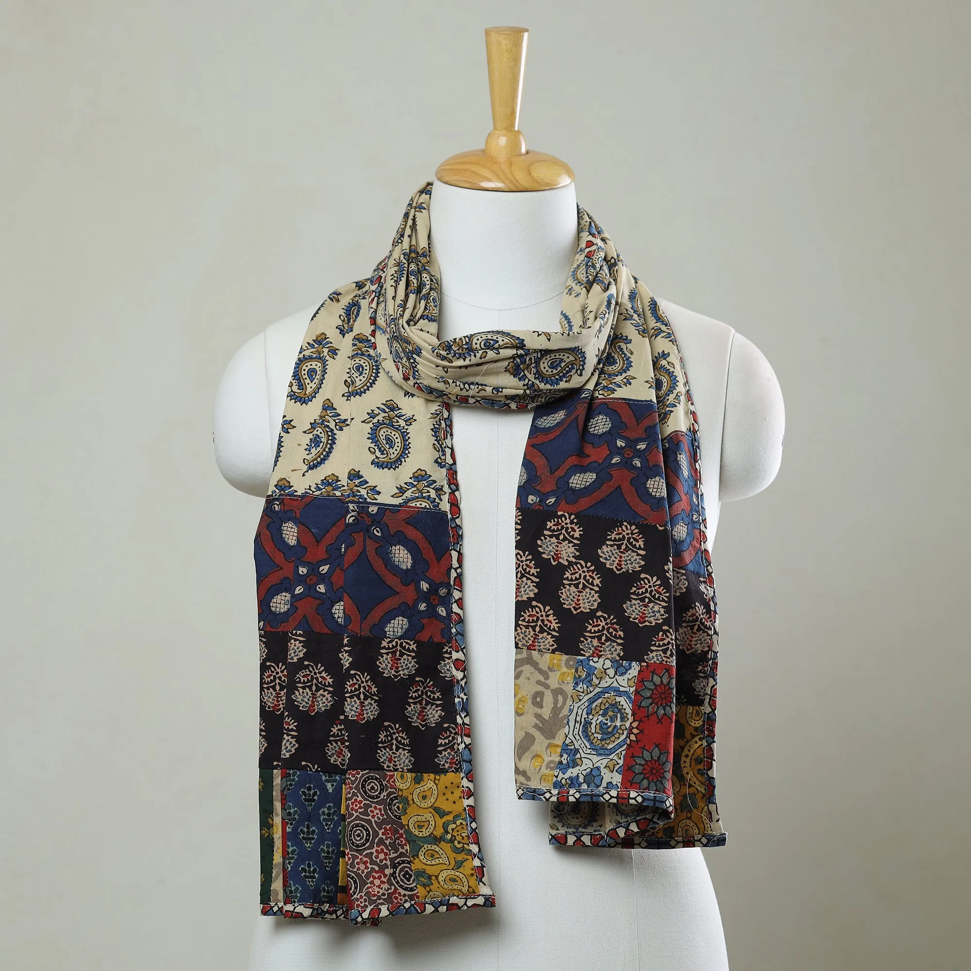 Multicolor - Patchwork Cotton Stole in Ajrakh Block Prints 37