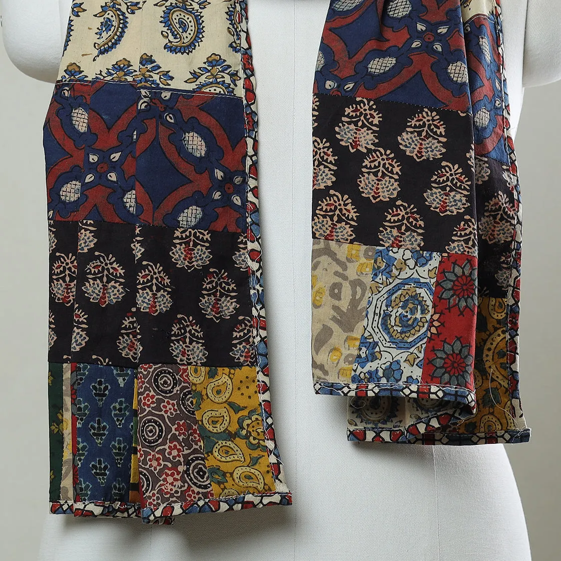 Multicolor - Patchwork Cotton Stole in Ajrakh Block Prints 37