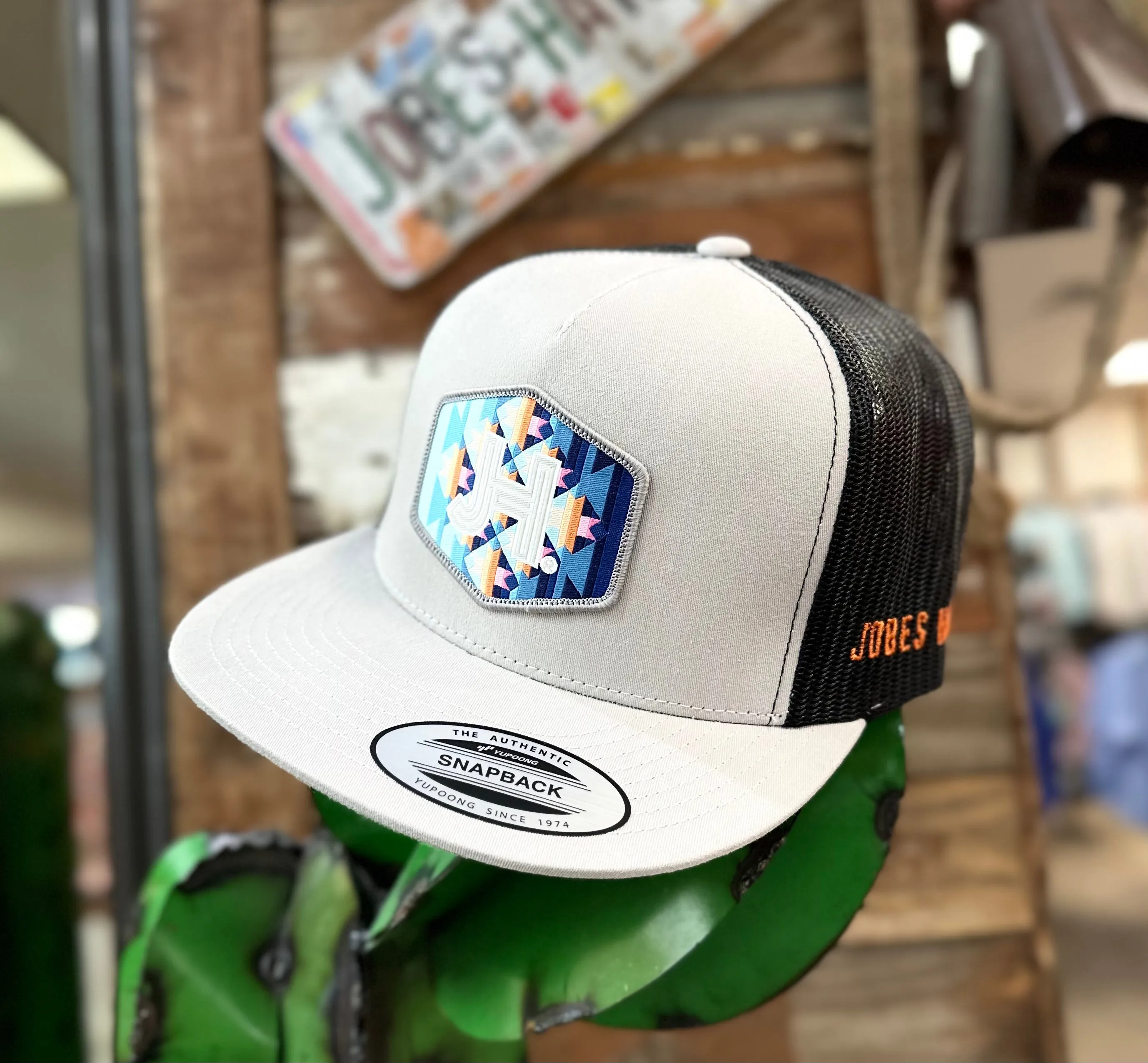 New 2022 Jobes Trucker Cap-  Silver/Black JH Multi Aztec Patch