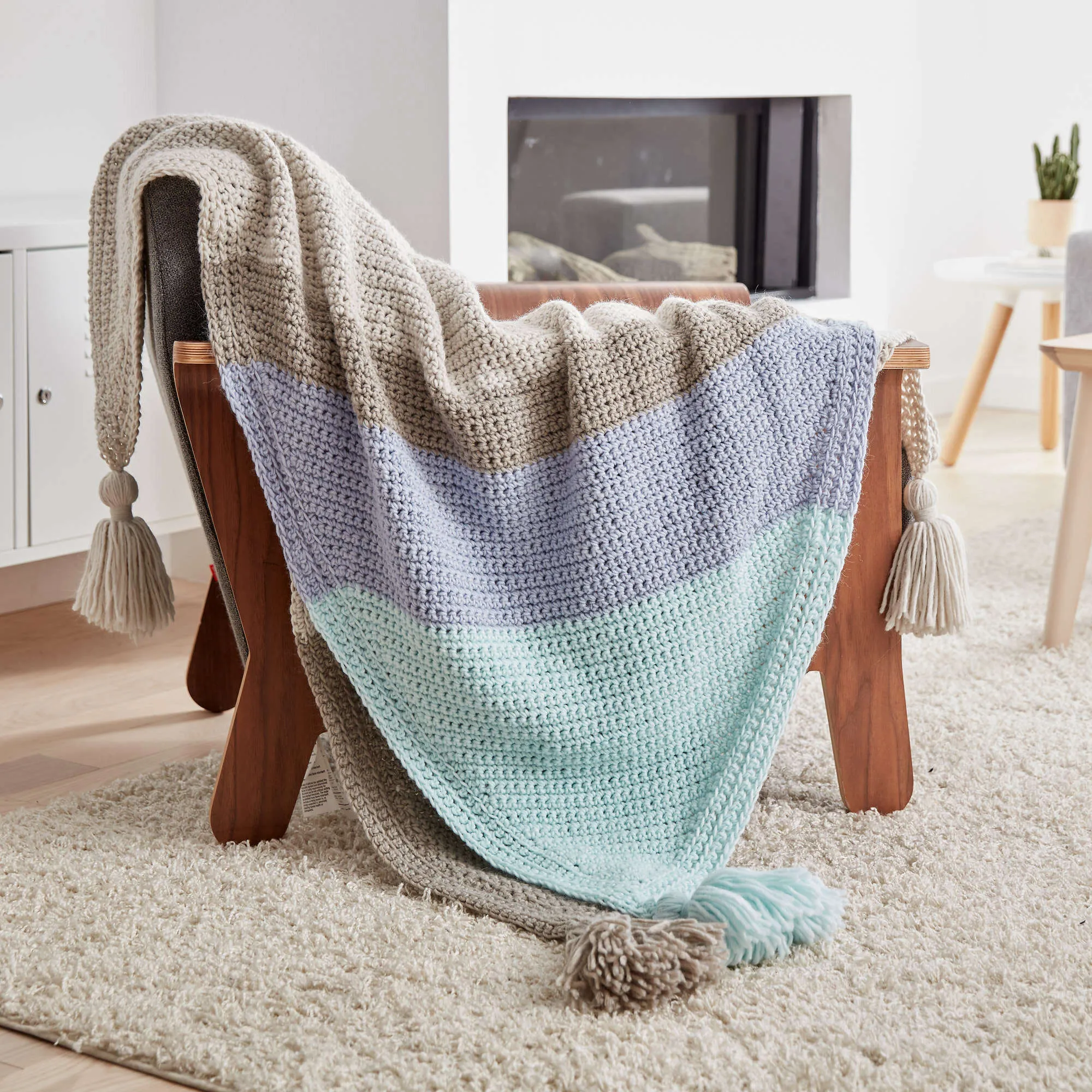 Patons Corner Dip Striped Crochet Afghan