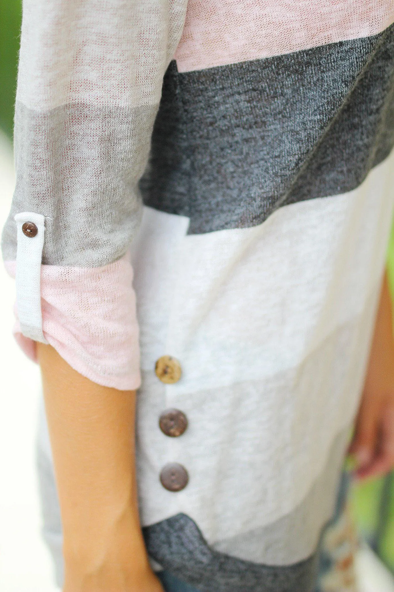 Pink and Charcoal 3/4 Sleeve Top with Buttons