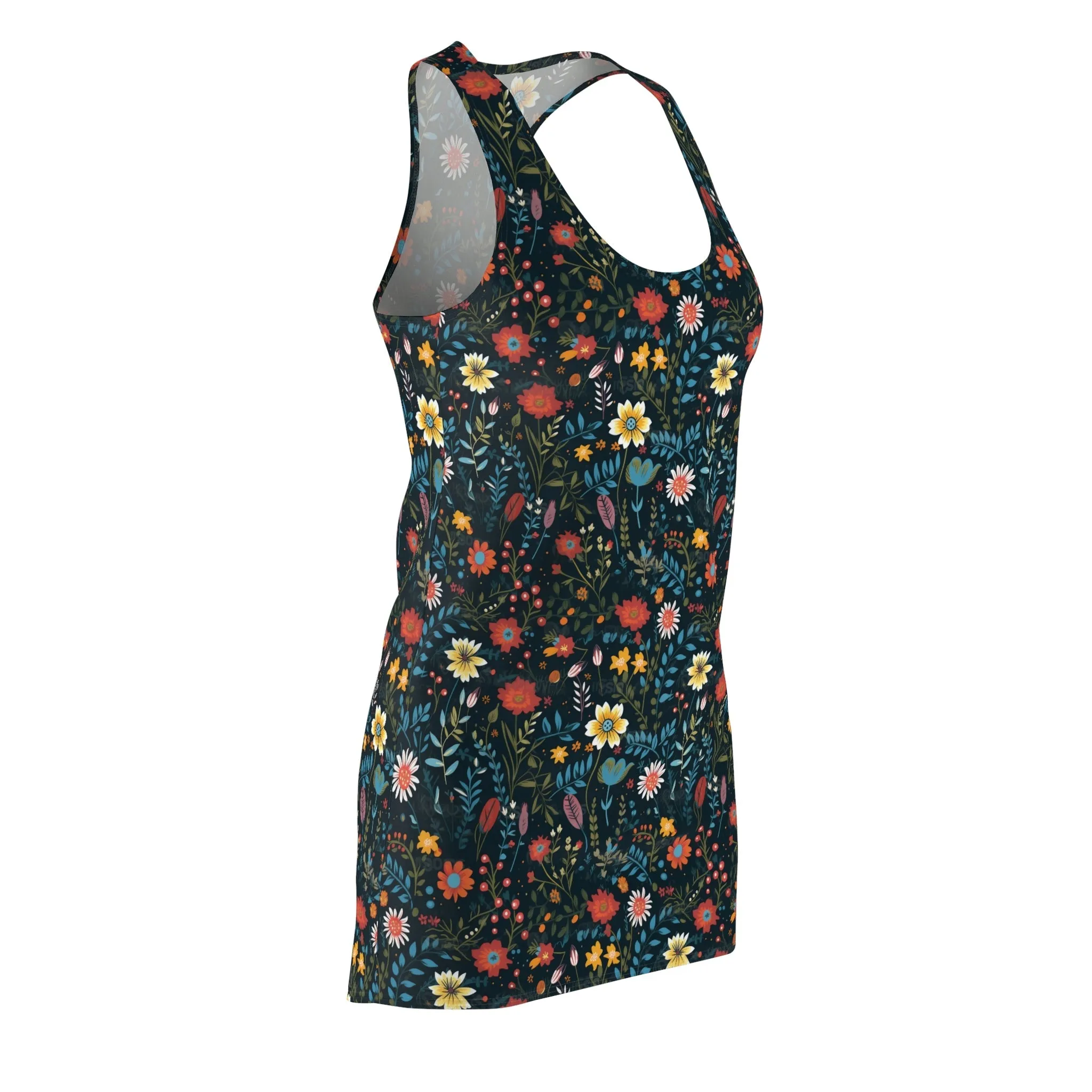 Pressed Wildflowers on Black Background Pattern Floral Women's Racerback Dress