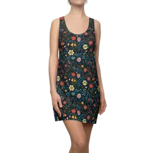 Pressed Wildflowers on Black Background Pattern Floral Women's Racerback Dress