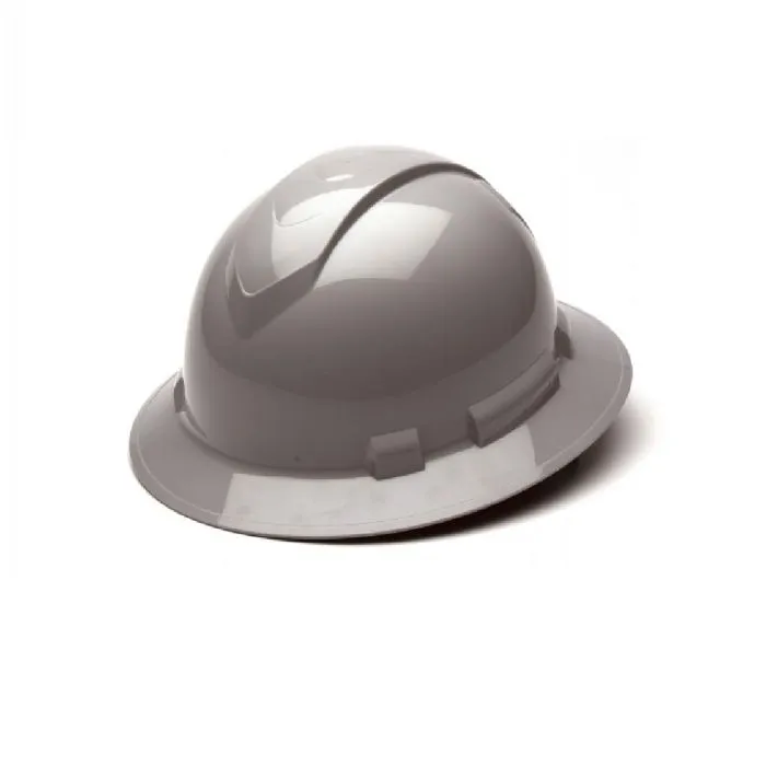 Pyramex Ridgeline HP54112 4 Point Standard Ratchet Full Brim Hard Hat, Gray, One Size, 1 Each