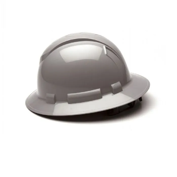 Pyramex Ridgeline HP54112 4 Point Standard Ratchet Full Brim Hard Hat, Gray, One Size, 1 Each