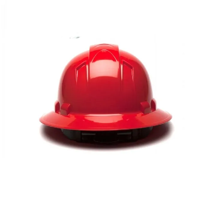 Pyramex Ridgeline HP54120 4 Point Standard Ratchet Full Brim Hard Hat, Red, One Size, 1 Each